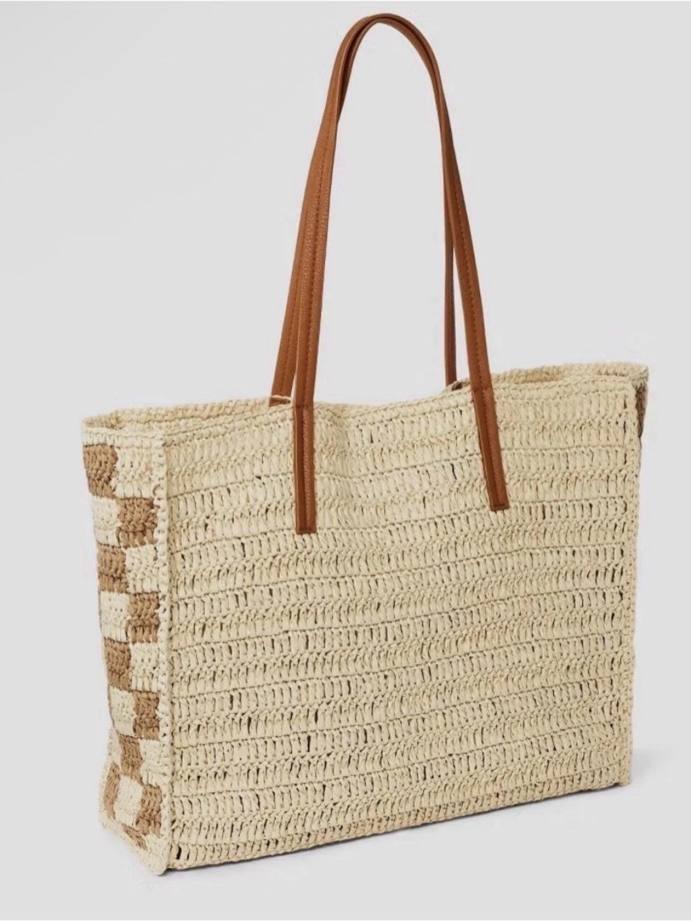 Universal Thread - Straw Packable Checker Boxy Tote Beige